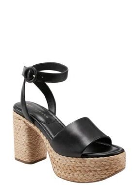 Marc Fisher Black Leather Platform Espadrille Sandals with Ankle Strap